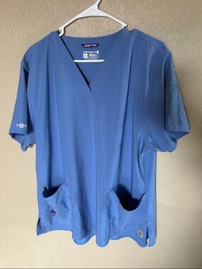 Carhartt Blue Short Sleeve V-Neck Work Scrub Top pair of 2 Bundle